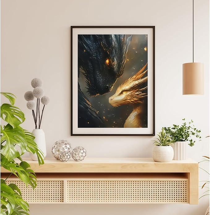 BYGFHLYW 5D Diamond Painting Kits for Adults, Black Golden Dragons Diamond Art Kits for Adults Beginner, DIY Full Drill Diamond Dot Gem Painting for Home Wall Decor 12x16 inch