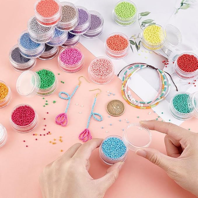 PH PandaHall 24000 Pcs 11/0 Multicolor Beading Glass Seed Beads 24 Colors 2mm Round Pony Bead Mini Spacer Beads with Container Box for Earring Bracelet Necklace Jewelry DIY Craft Making