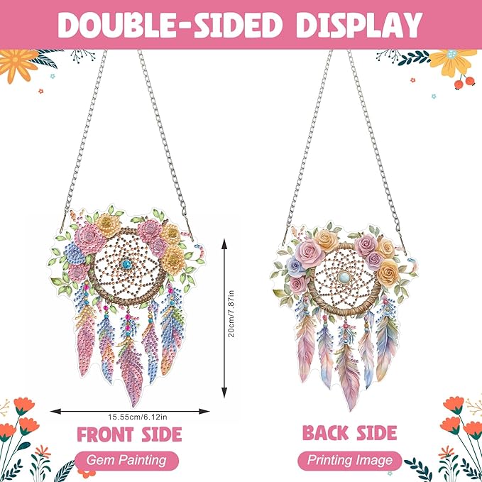 NAIMOER Diamond Art Hanging Kits for Adults Dream Catcher 5D Special Shaped Rhinestone, DIY Acrylic Diamond Art Painting Window Pendants Home Garden Wall Hanging Ornament Kits, Double Sided