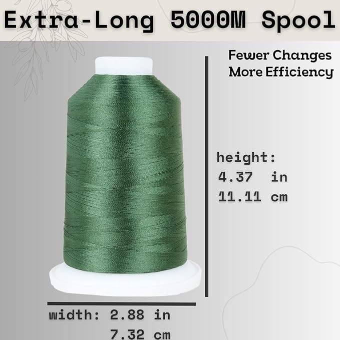 Simthread Trilobal Polyester Thread – 5000M (5500yds) No.40 – Super Sheen, Tangle-Free – Built-in Thread Lock Spool – Compatible with Brother, Singer, Janome & More, Green-519
