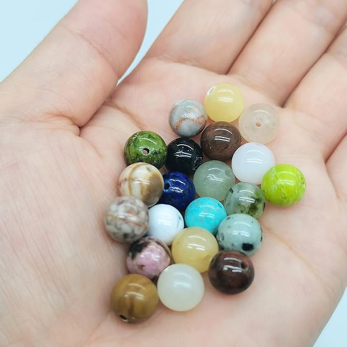 504pcs 8mm Natural Round Stone Beads Gemstone Beading Hole Size 1mm Crystal Energy Stone Healing for Bracelet Necklace Earrings Jewelry Making(24 Colors-1,8mm)