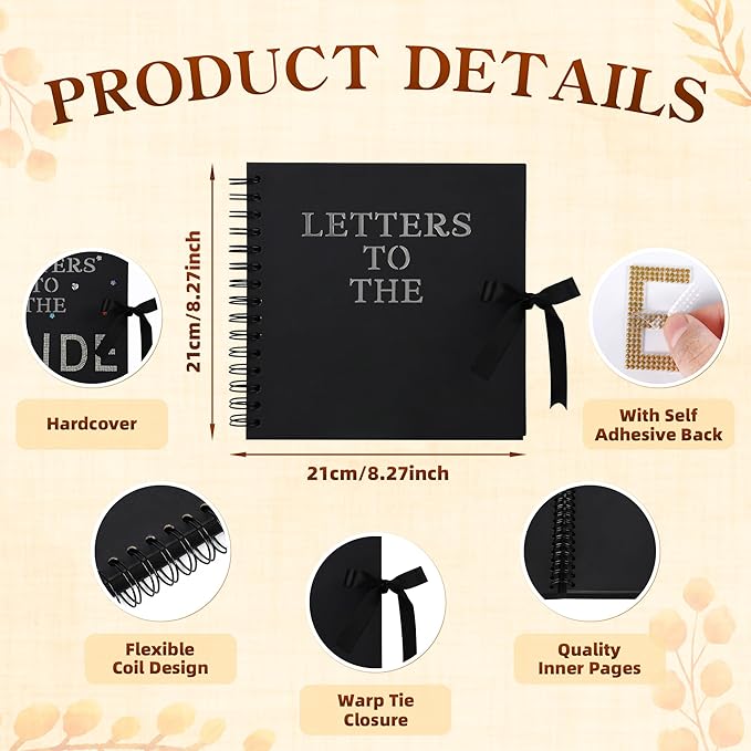 8x8 Inch Letters To The Bride Scrapbook Wedding Memory Book DIY Photo Album Blank Pages Scrapbook Bridal Shower Gifts(Black)