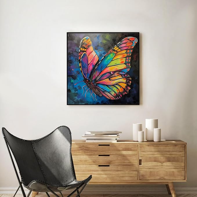 Framed Paint by Numbers Kit for Adults Beginner Butterfly, Adult Paint by Number Kits on Canvas Framed, DIY Acrylic Oil Painting by Numbers with Frame, Butterfly for Home Decor Gift 10 X 10 Inch