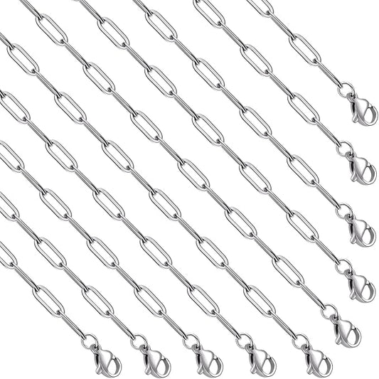 GTVOODX 10Pcs Paperclip Chain Necklace 20 Inch 3x9mm Stainless Steel Adjustable Link Chains Bulk for Women Necklace Jewelry Making