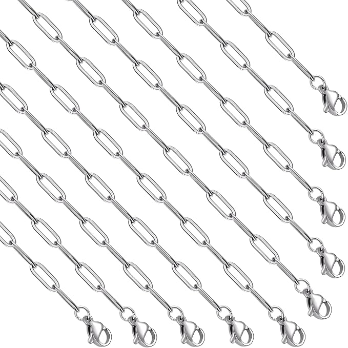 GTVOODX 10Pcs Stainless Steel Paperclip Necklace Chains Bulk for Women 18 Inch Silver Charm Chains for DIY Jewelry Making Supplies