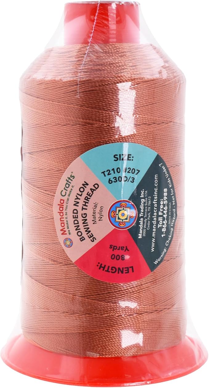 Mandala Crafts Size 207 630D T210 Bonded Nylon Thread - Rust 800 YDs Tex 210 Heavy Duty Sewing Threads for Leather, Jeans, Weaving, Outdoor Marine Upholstery