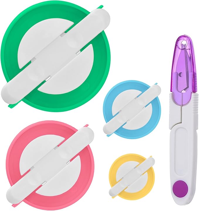 Pom Pom Maker, 4 Different Sizes Pompom Maker Fluff Ball Needle Craft DIY Wool Knitting Craft Knitting Wool Tool Kit with Thread Cutter Scissors (Color Set A)