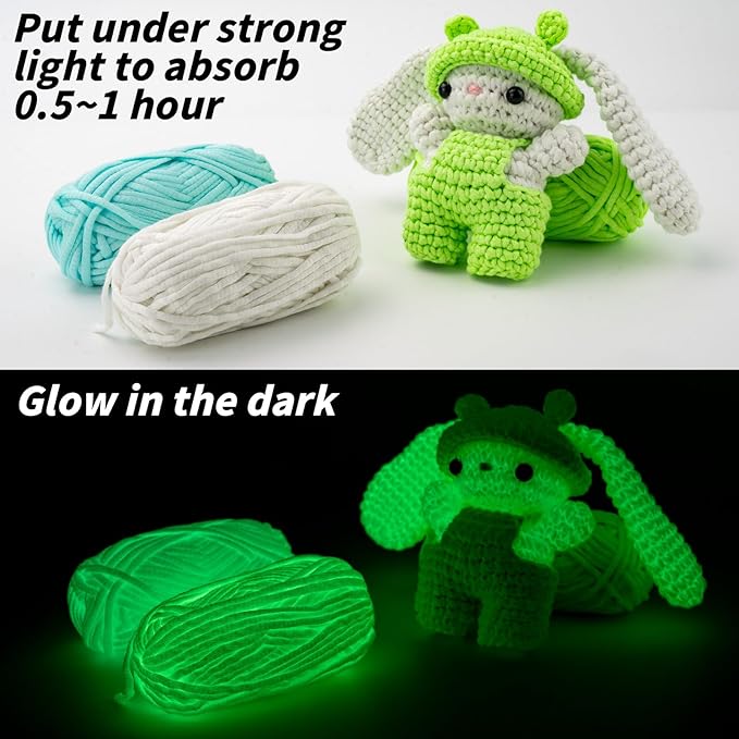 120g Glow in The Dark Yarn for Crocheting and Knitting; 120m(144yds) Yarn for Beginners with Easy-to-See Stitches; Worsted-Weight Medium #4; Yarn for Beginners Crochet Kit Making