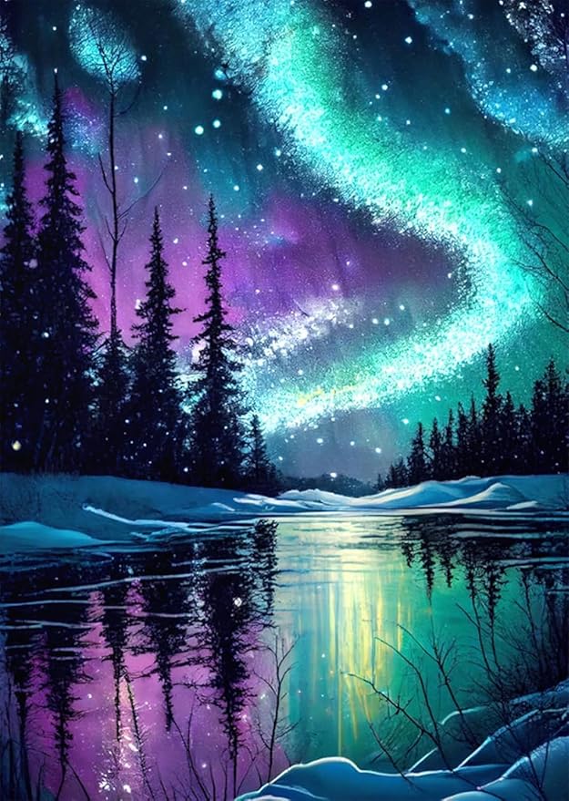 Starry Night Stamped Cross Stitch Kits - Needlepoint Counted Cross Stitch Kits for Beginner Adult Crossstitching Printed Dimensions Scenery Patterns Stitch Embroidery Kits Arts and Crafts