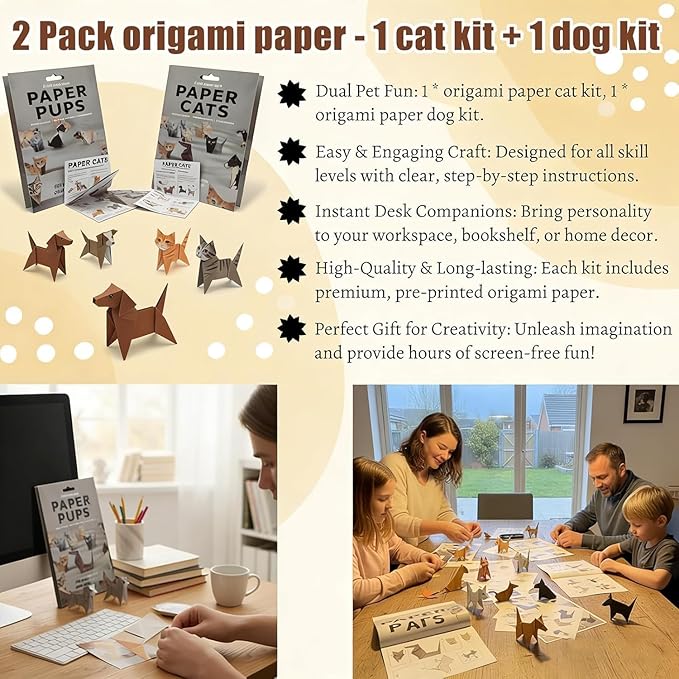 DIY Paper Cats - 100 Sheets DIY Origami Paper to Fold Cute Cat Figures, Creative Craft Activity for Cat Lovers, Desk Decoration & Gift for Cat Lovers(2Pcs Cats）