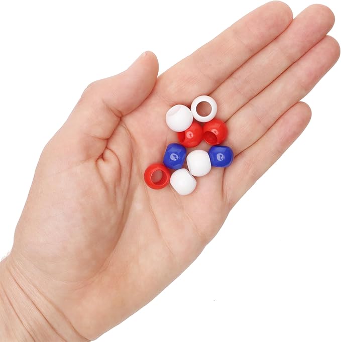 300 acrylic large hole beads for crafts and for hair 10mm x 12mm acrylic barrel beads with 5.7mm large hole, americana assortment