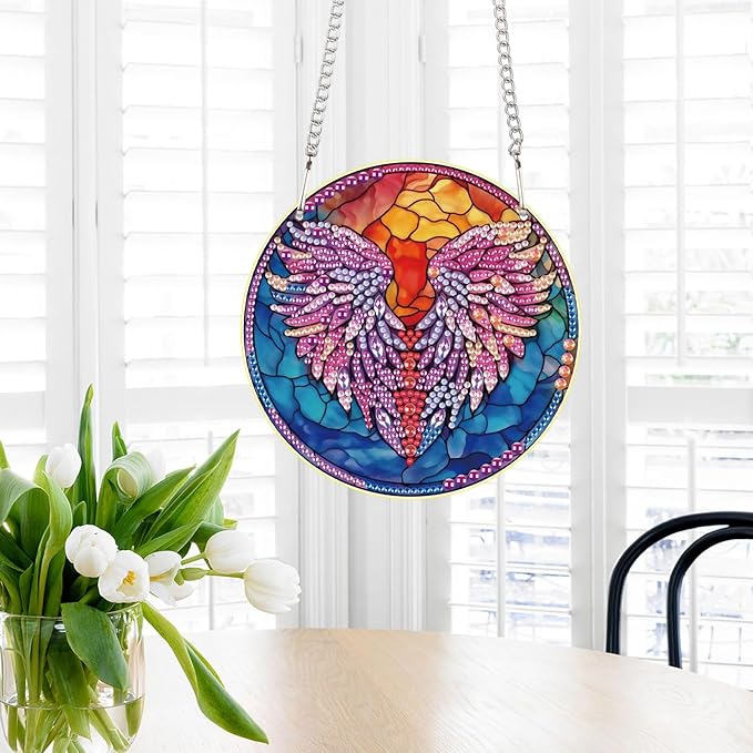 AiYuanzsh Feather Diamond Art Painting Hanging Pendant Kit Special Shaped Diamond Dots Art Acrylic Ornaments Diamond Art Pendant for Adult Home Wall Window Decor Gift