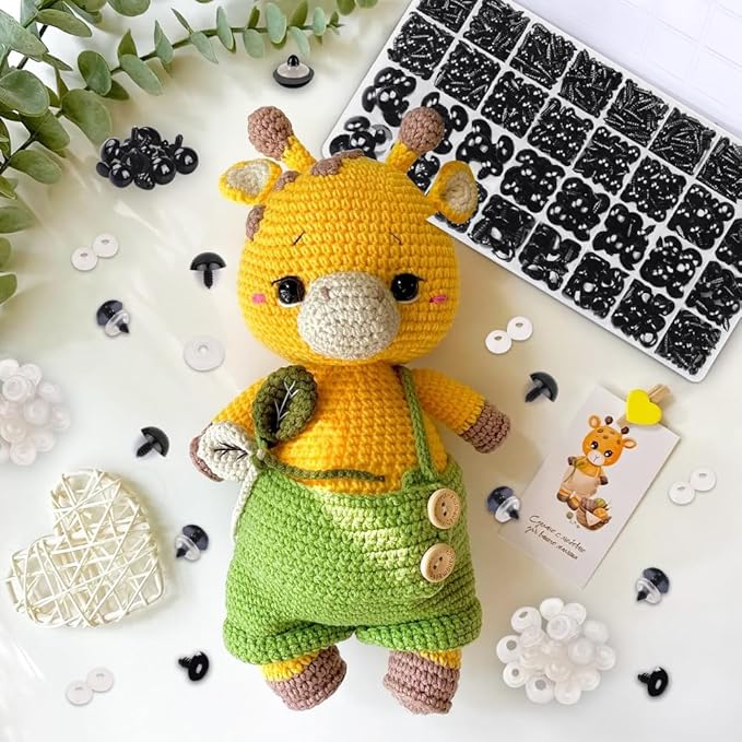 YUJUN 1100PCS Safety Eyes Noses for Crochet 5-16mm Black Plastic Safety Eyes with Washers Craft Doll Eyes Stuffed Animals Amigurumi Craft Doll DIY Accessories Making Teddy Bear