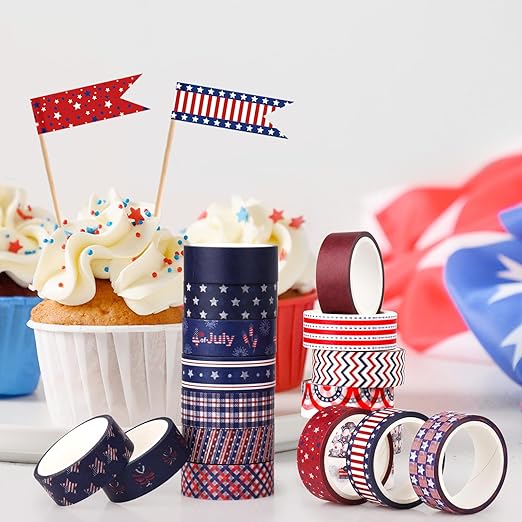 Independence Day Decorative Tape Set 20 Rolls 4th of July Washi Tape Patriotic Stripes Washi Masking Tape for Holiday Kids DIY Art Crafts Notebook Scrapbooking & Stamping Supplies