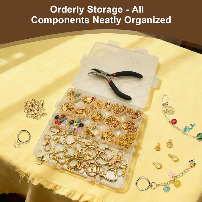 Aucscott 404Pcs Lipgloss Lip Gloss Charms Keychain Making Kit, DIY Craft Supplies - Clip Hooks, Jump Rings, Lobster Clasps, Letter Charms & Tools for Custom Keychains Earrings Bags