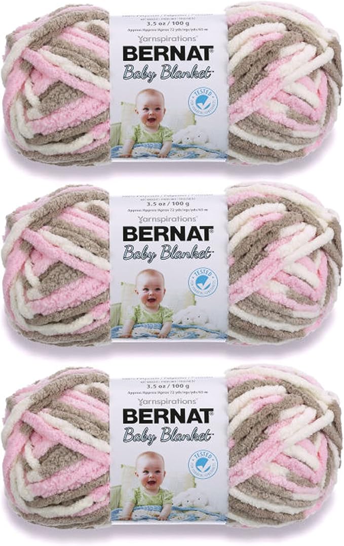 Bernat Baby Blanket Little Petunias Yarn - 3 Pack of 100g/3.5oz - Polyester - 6 Super Bulky - 72 Yards - Knitting/Crochet
