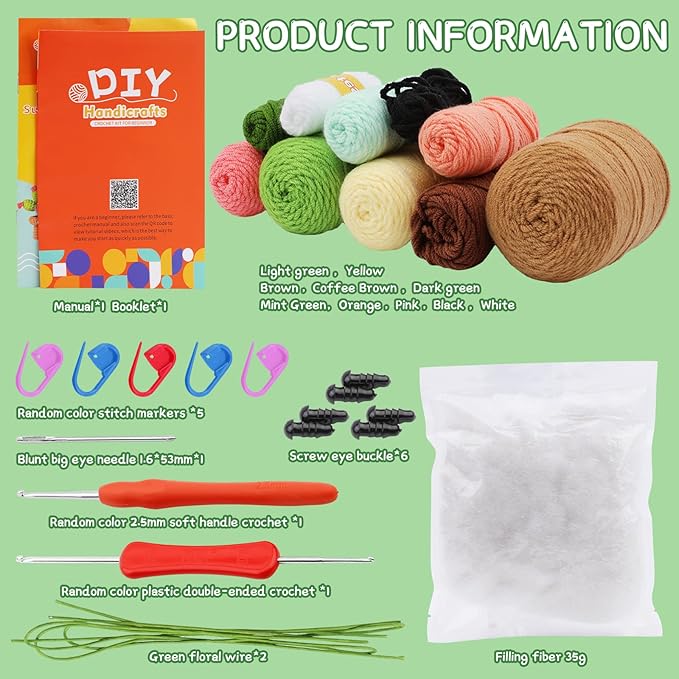 WONVOC Plant Crochet Kit, Crochet Plant Kit for Beginners, Beginner Crochet Kit for Adults, with Crochet Hooks, Crochet Supplies, Plastic Eyes and Instructions, Succulent Plants Mixed 6 Pcs