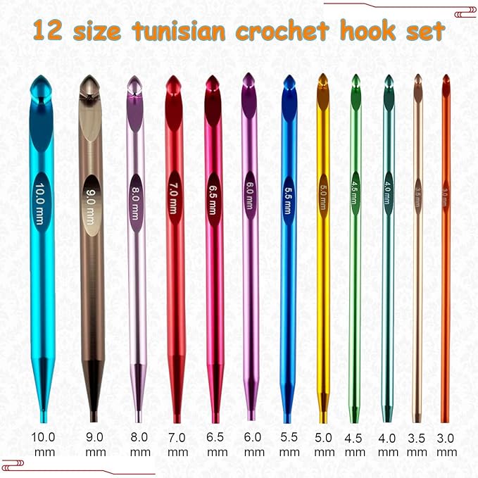 12 Size Tunisian Crochet Hook Set with Cable Aluminum Interchangeable Crochet Hooks Long Crochet Hook Inline Crochet Hooks 3mm-10mm,Comfortable to use/Lightweight