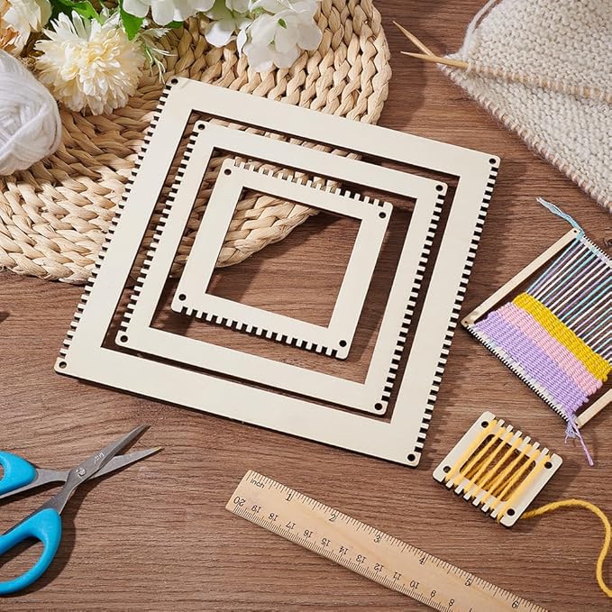 BENECREAT 4 Sizes Wooden Weaving Loom Kit, 2/4/5.9/7.8 inch Square DIY Weaving Loom DIY Weaving Art Tapestry Loom for Hanging Decor Woven Tapestry Knitted Crafts Making, 4.5mm Thick