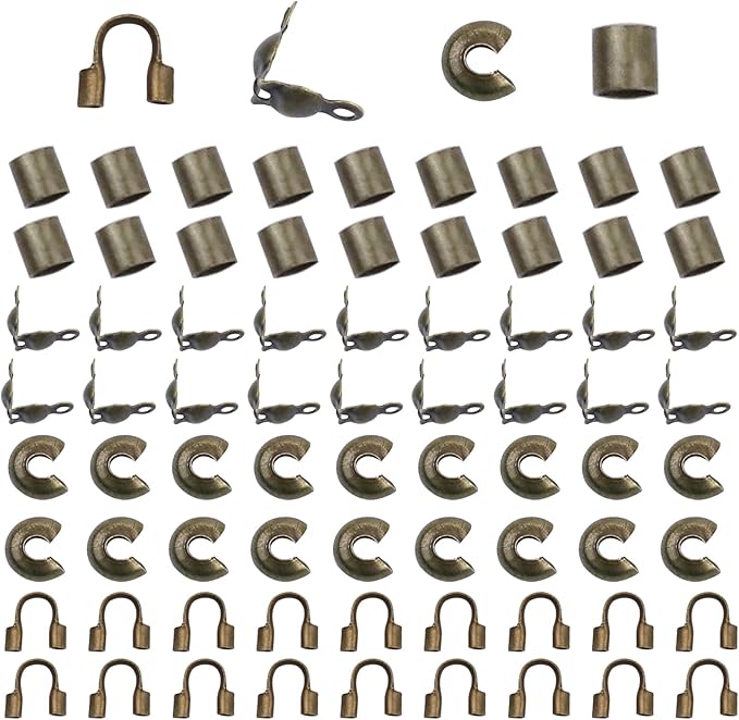 1400 Pieces Brass Tube Crimp Beads Wire Guardians Crimp Bead Knot Covers Bead Tips Knot Covers for DIY Bracelets Necklaces Jewelry Making Crafts Supplies(Bronze)