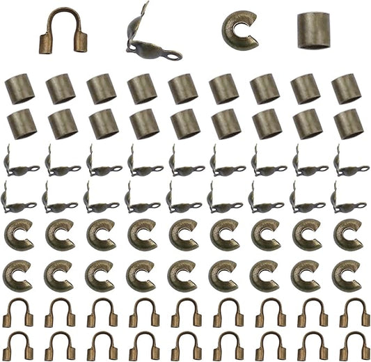 1400 Pieces Brass Tube Crimp Beads Wire Guardians Crimp Bead Knot Covers Bead Tips Knot Covers for DIY Bracelets Necklaces Jewelry Making Crafts Supplies(Bronze)