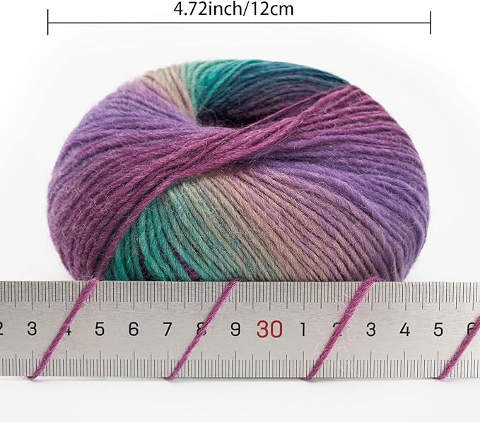 NICEEC 2 Skeins Rainbow Soft Yarn 100% Wool Gradient Multi Color Yarn for Crocheting Knit Total Length 180m×2(196yds×2,50g×2)-5#