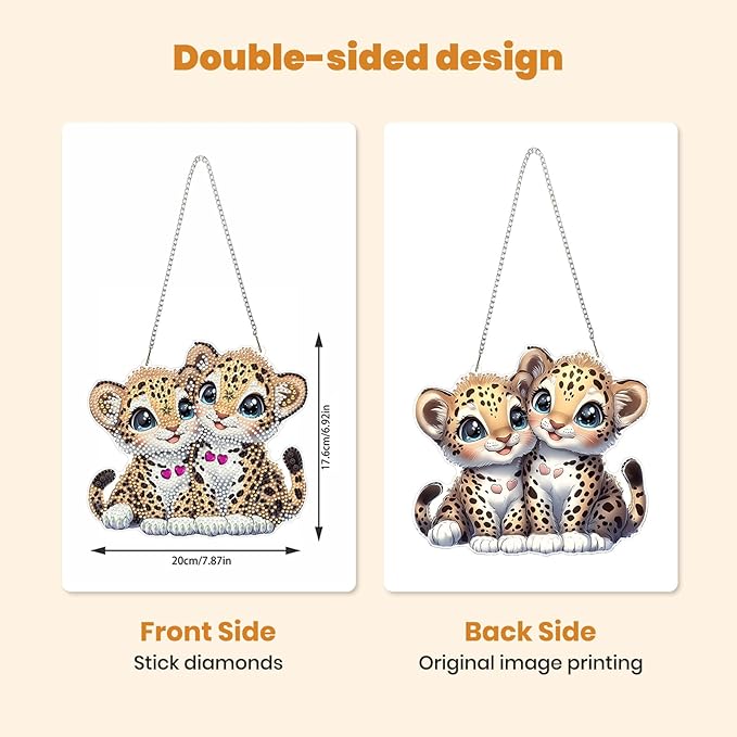 MXJSUA Two Leopard Diamond Art Hanging Kits for Adults Beginners, DIY Acrylic Special Shaped Crystal Diamond Gem Drills Pendant Art Painting Ornament for Home Wall Decor Gift 8x8 inch