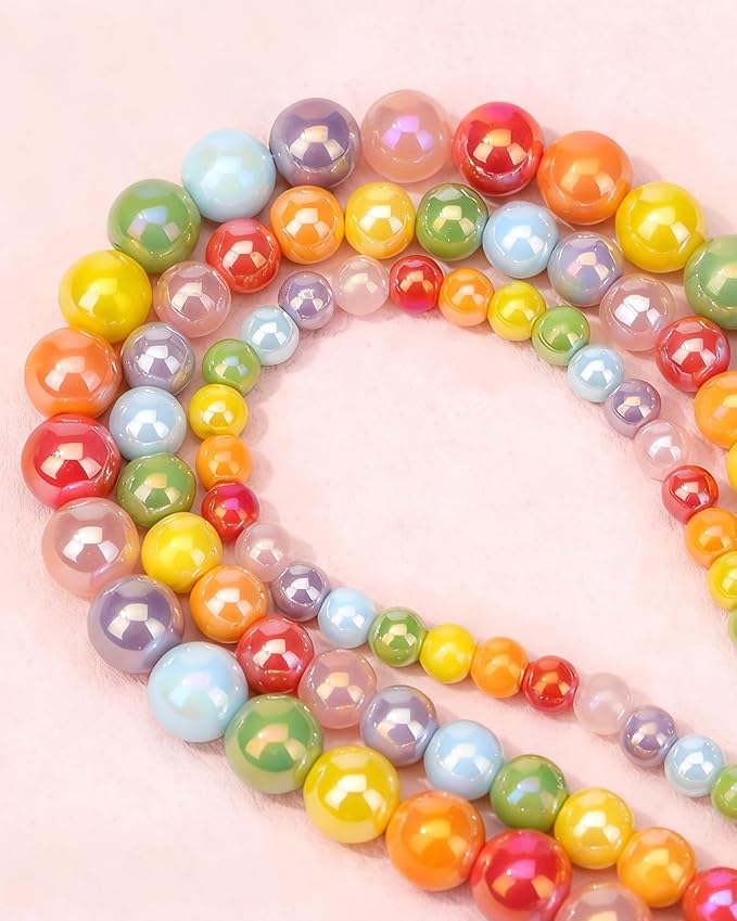 8mm Glass Beads 46PCS Glass Beads for Jewelry Making Charm Round Loose Bead for Bracelet Making Kit (Bobo Beads Rainbow Colors)