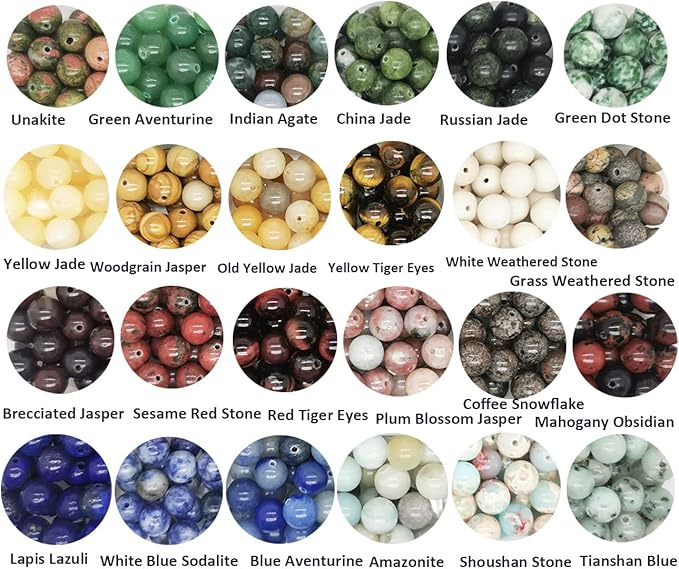500pcs 8mm Natural Round Gemstone Beads Hole Size 1mm DIY Smooth Beads for Bracelet Necklace Earrings Jewelry Making,Box Packed (24 Material-4,8mm)