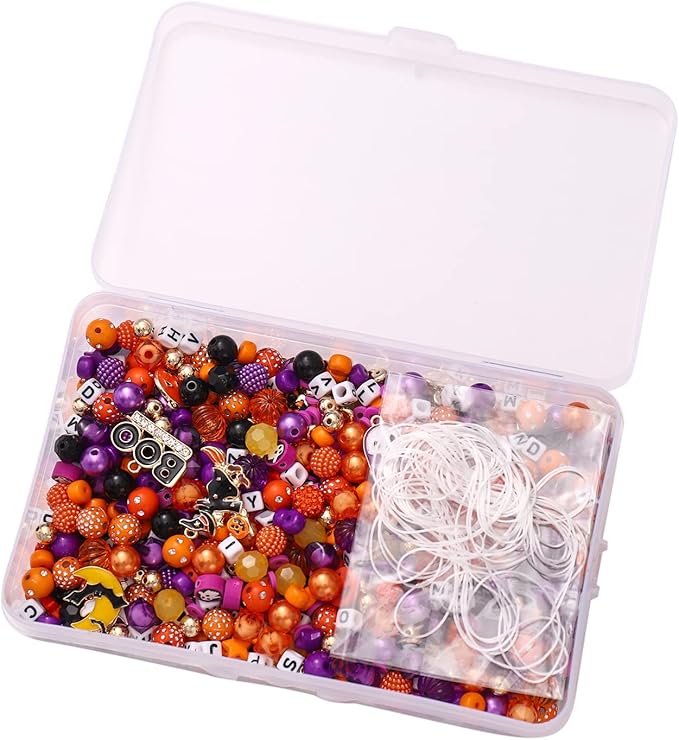 2381PCS+ Halloween Beads and Charms for Jewelry Making Purple Orange Black Heishi Letter Round Beads Ghost Boo Bat Pumpkin Witch Pendants for Holiday Party Necklace Bracelet Jewelry DIY Supplies