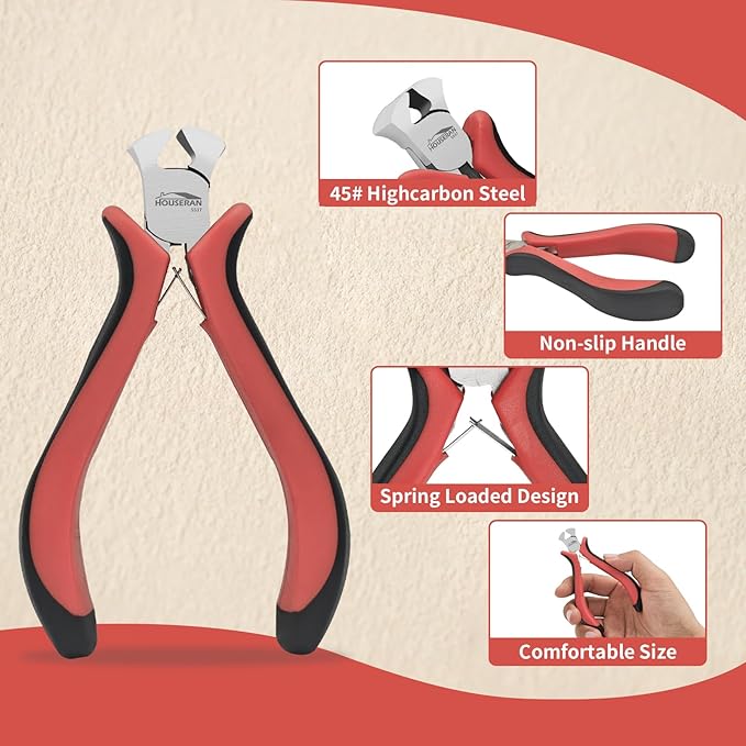houseran end cutting pliers 4"-5 pack end cutting pliers for jewelry making with spring loaded for diy, craft, repairing