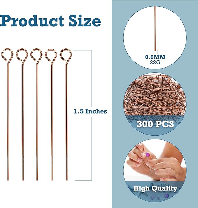 Mandala Crafts 300 1.5 Inch Antique Copper Eye Pins for Jewelry Making Earring Making Supplies Jewelry Findings Open Eye Head Pins for Earrings DIY Bracelets Rosary Charms