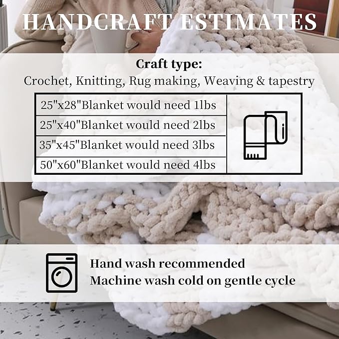 SUNTQ 8 Pack Jumbo Chunky Chenille Yarn for Crocheting, Bulky Thick Fluffy Yarn for Hand Knitting Blanket, Soft Plush Knitting Yarn for Cushions, Pet Bed, Home Decor, White(32 yds,8.8 oz Each Skein)