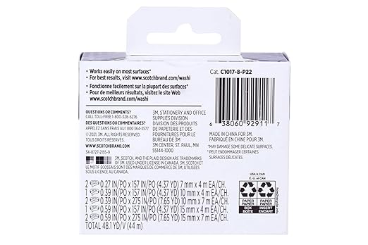 Scotch Expressions Washi Tape, 8 Rolls, Assorted Sizes & Colors, Great for Decorating and Crafts