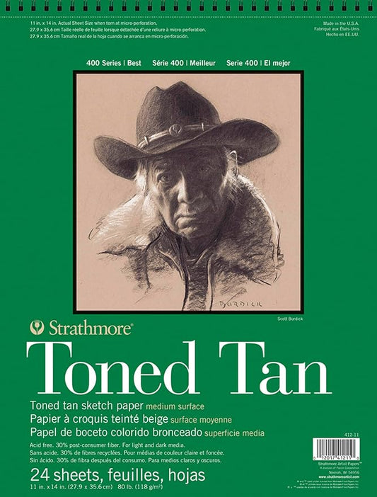 Strathmore 400 Series Toned Sketch Paper Pads (Wirebound) Tan 11 in. X 14 in. 24 Sheets (412-11)