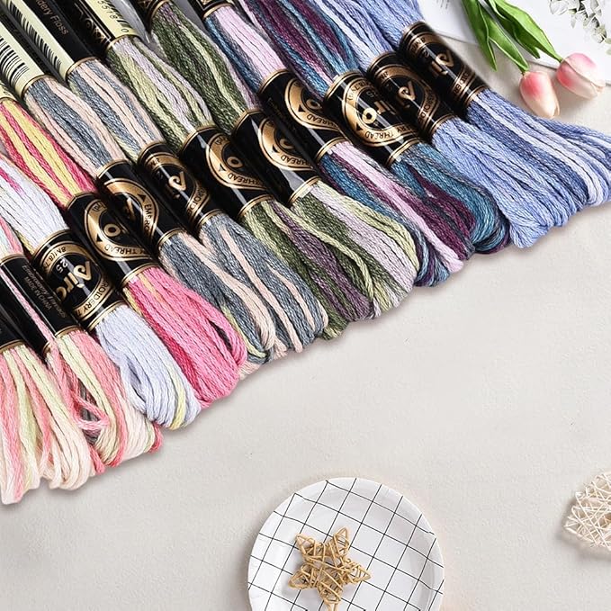 12 Skeins 105 Yards Embroidery Thread Variegated Cross Stitch Floss Bulk 6 Ply Polyester Yarn Colorful Friendship Bracelet String for Sewing Making Needlecraft Knitting Clothes Stitching