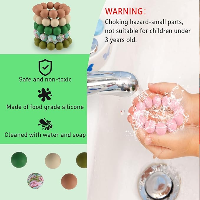 ASTARON 100 Pcs 15mm Silicone Beads for Keychain Making, Brown Green Round Beads for Bracelets Crafts Beadable Pens Decorations Jewelry Making Party Favors Supplies