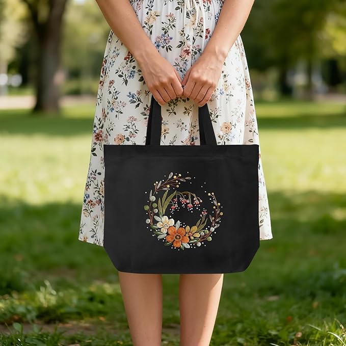 ERKOON Canvas Tote Bag Embroidery Kit for Beginners, Floral Arts Crafts Cross Stitch Kits for Adults Including Stamped Embroidery Bag with Hoops, Needle, Instruction and Color Threads (Flower)