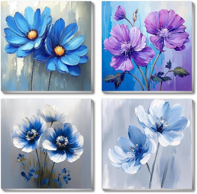 Fotasmua 4 Pack Paint by Numbers Kit for Adults Kids, Easy Framed Adults Paint by Numbers Kits, DIY Simple Flowers Acrylic Oil Painting Number Kits for Home Wall Decor (8 x 8 Inch)