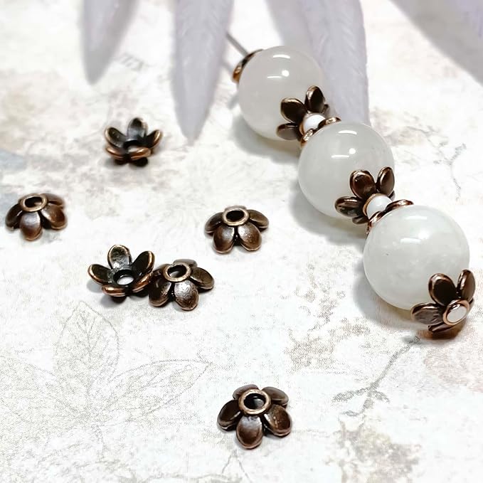 Heather's cf Flower Bead Caps Custom Fancy Charm Jewelry Making Spacer Kit Findings Bulk Vintage for Bracelets Earrings Necklaces Rings Beading Supplies Craft Non Tarnish DIY (Copper Petal - 500 Pcs)