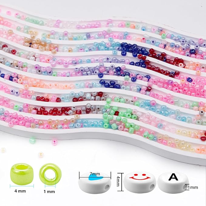 EuTengHao 6/0 Glass Seed Beads Small Craft Beads for DIY Bracelet Necklaces Crafting Jewelry Making Supplies with Jewelry Accessories & Two 0.8mm Clear Bracelet String (4mm, 24 Colors)