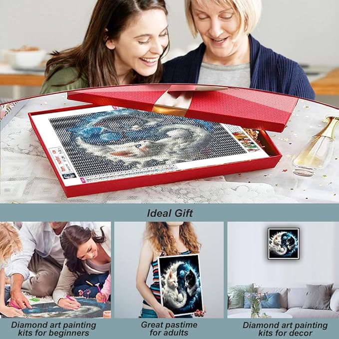 hill froeistung Cat Diamond Art Painting Kits for Adults, Taichi Cat Diamond Art for Beginners, 5D DIY Full Drill Round Gem Art Craft Home Wall Decor Gift 12x12 inch