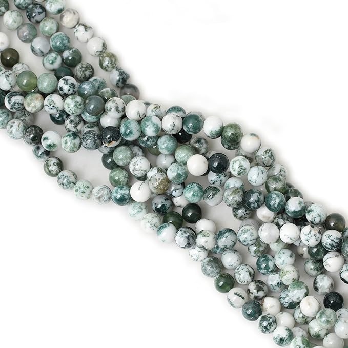 8mm 45PCS Natural Tree Agate Round Loose Beads for Jewelry Making 1 Strand 15"