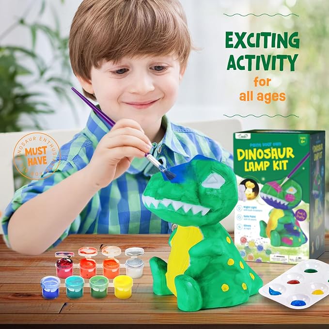 laoese paint your own dinosaur lamp kit, art supplies kids paint set, arts and crafts for kids ages 8-12, dinosaur toys girls boys halloween birthday christmas gifts ages 3 4 5 6 7 8 9 10 11 12+