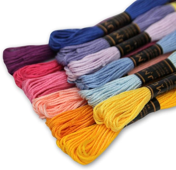 Pack of 12 Popular Colours Premium Embroidery Thread | 100% Egyptian Cotton Premium Skeins | Cross Stitch Embroidery Floss | Oeko TEX Certified| (12, Candy Bloom)