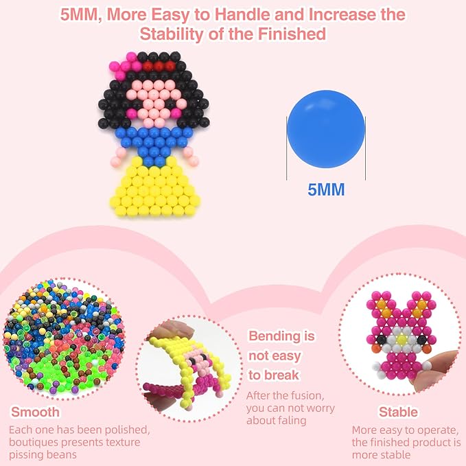 fuse beads kit for girls ages 6+ – 4400 pcs 5mm beads in 32 colors with spray bottle, puzzle guide, clamps & chains | creative diy arts & crafts gift