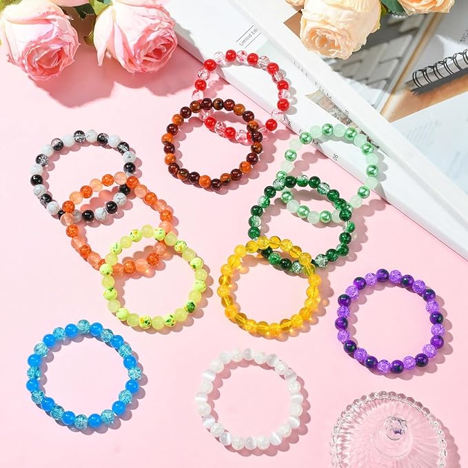 Echoed Elegance 8 Color Gradient Glass Beads Kit - 400pcs 8mm Round Beads for DIY Jewelry Making, Bracelets, Necklaces - Mixed Blending Color Craft Beads with Storage Box (Green)