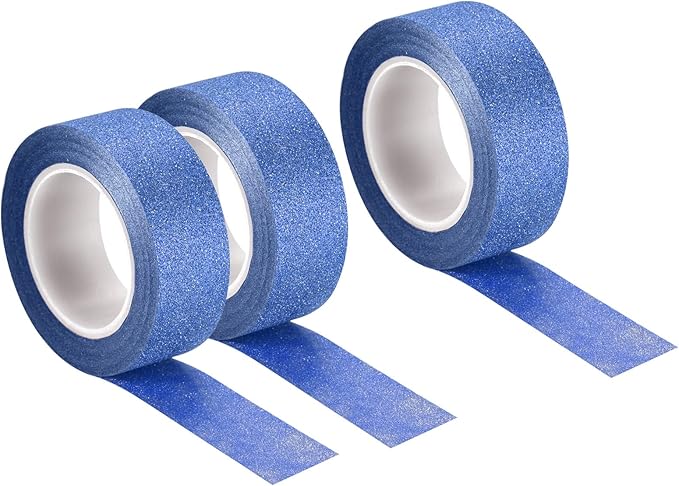 MECCANIXITY 0.6inch x 32.8ft Glitter Tape, Decorative Craft Tape Self Adhesive Stick 1.5cmx10m Deep Blue for Scrapbook, DIY Arts, Gift Wrapping Pack of 3