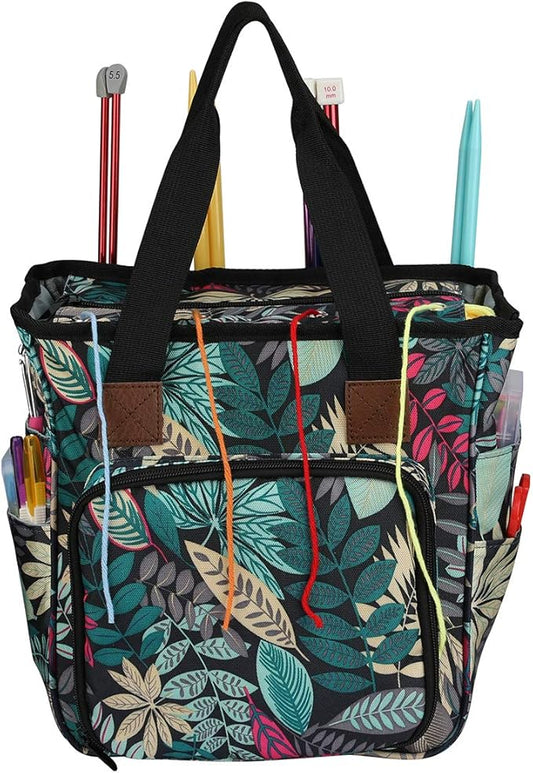 ZBEZBE Knitting & Crochet Tote Bag, Multi-Pocket Yarn Storage Organizer, Portable Yarn Holder for Knitting Needles, Crochet Hooks, Yarn Skeins & Craft Supplies