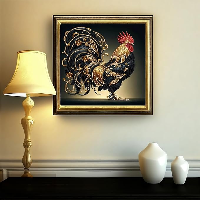 BYGFHLYW 5D Diamond Painting Kits for Adults, Rooster Diamond Art Kits for Adults Beginner, Special Shaped Crystal Art Diamond Dot Gem Painting for Home Wall Decor 13.7x13.7inch